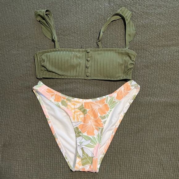 Xhilaration Other - Olive Green Bikini Top and Floral Bottom